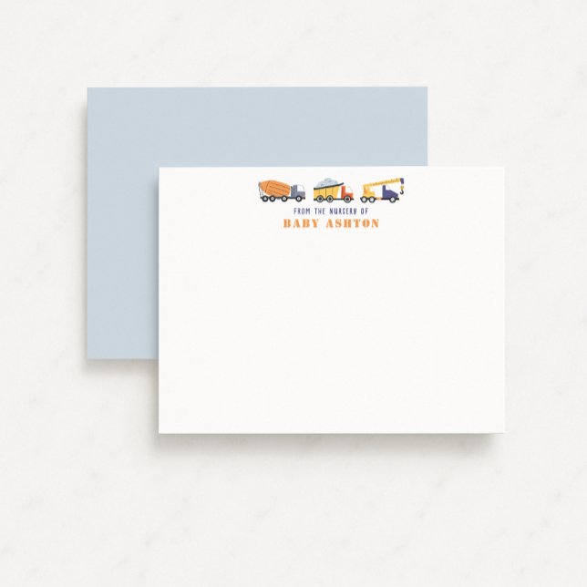 Convite Construction Trucks Nursery Note Card (Criador carregado)