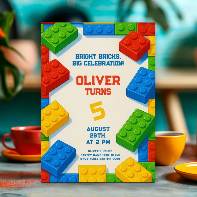 Convite Construir e celebrar - Brick Brick Aniversário (Criador carregado)