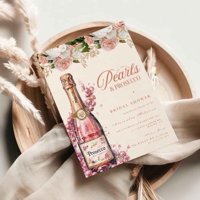 Convite Conta de Noiva com Pérolas Brilhantes e Prosecco (Criador carregado)