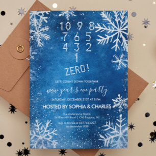 Convite Contar Flocos de Neve Azul Festa de Véspera de Ano