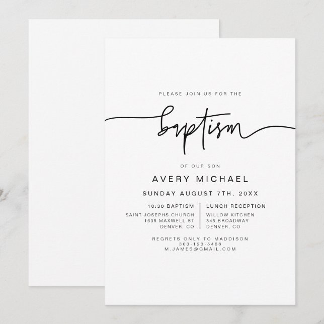 Convite Contemporâneo de Batismo Moderno MARLO (Frente/Verso)