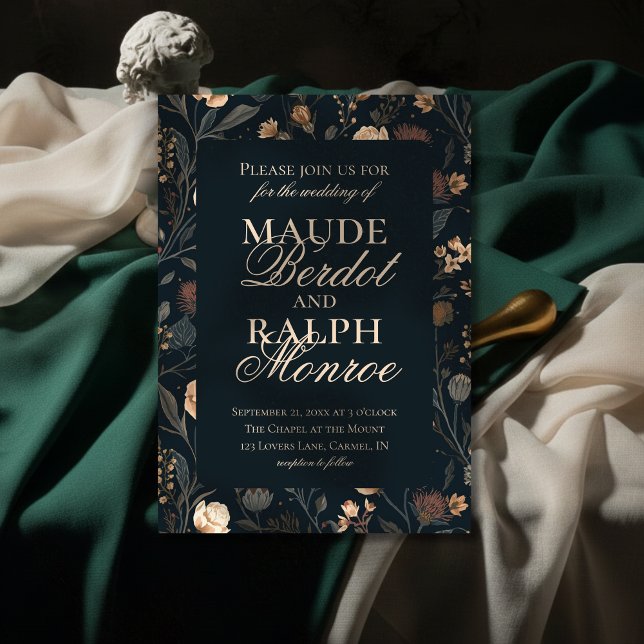 Convite Contemporary Modern Black Floral Wedding (Announce your celebration with timeless elegance using this Contemporary Floral Wedding Invite!)