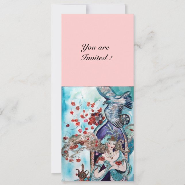 Convite CONTEÚDO TURCO, cor-de-rosa azul claro e vermelho (Frente)