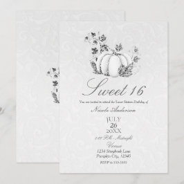 Convite Conto de Fadas Abóbora Prata Branco Doce 16