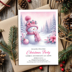 Convite Conto de Fadas Boneco de Neve Rosa Editável Natal