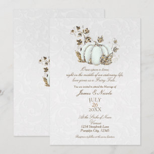 Convite Conto de Fadas Casamento Abóbora Branca Dourada