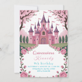 Convite Conto de Fadas Castelo Rosa Princesa Aniversário