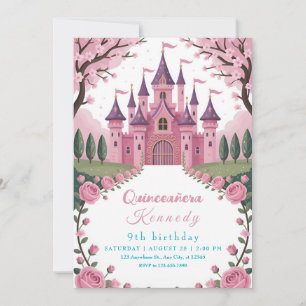 Convite Conto de Fadas Castelo Rosa Princesa Aniversário