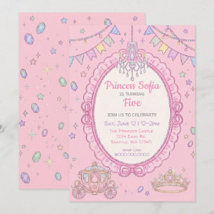 Convite Conto de Fadas Chique Rosa Princesa Aniversário