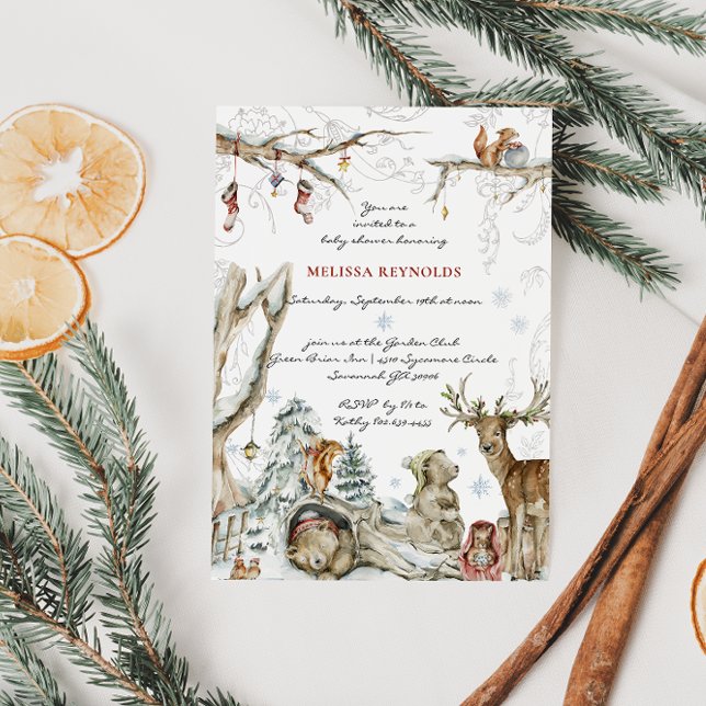 Convite Conto de Fadas | Floresta de Inverno Baby Shower (Criador carregado)