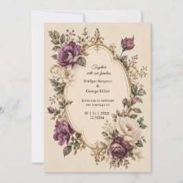 Convite Conto de Fadas Medieval Roxo Botânico Floral Casam