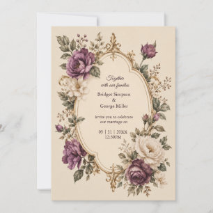 Convite Conto de Fadas Medieval Roxo Botânico Floral Casam
