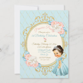 Convite Conto de Fadas Princesa Real Bege Dourado Aqua Men