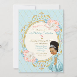 Convite Conto de Fadas Princesa Real Rosa Aqua Menina Étni