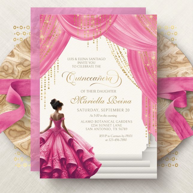 Convite Conto de Fadas Real Rosa Quinceanera (Criador carregado)