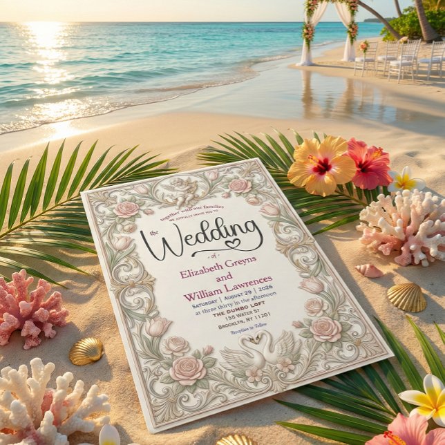 Convite Conto de Fadas Rococó Cisne Jardim Romance Querubi (Criador carregado)