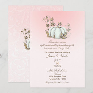 Convite Conto de Fadas Rosa e Branco Casamento de Abóbora