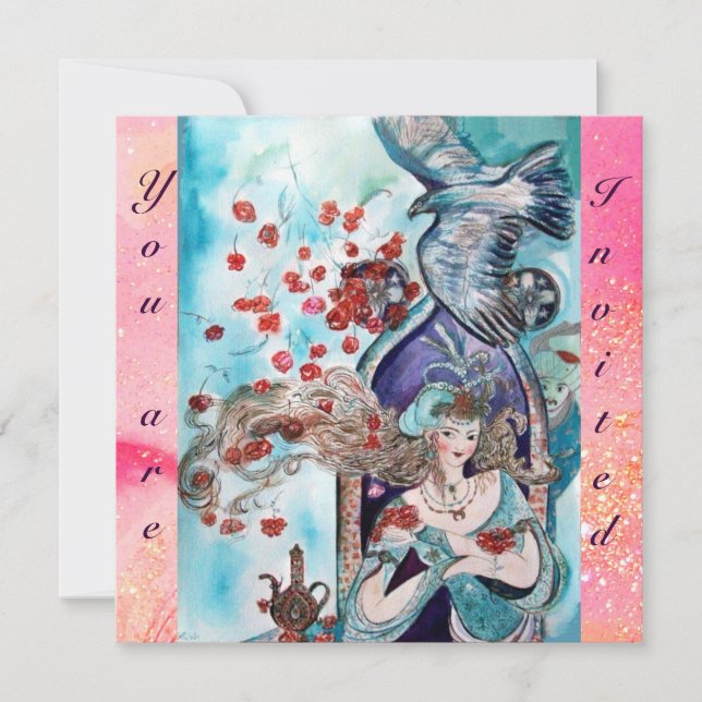 Convite CONTO POPULAR TURCO ,brilhante  vermelho azul rosa (Frente)