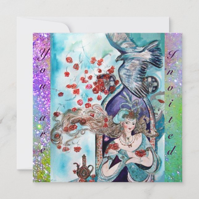 Convite CONTO POPULAR TURCO ,brilho vermelho azul roxo bri (Frente)