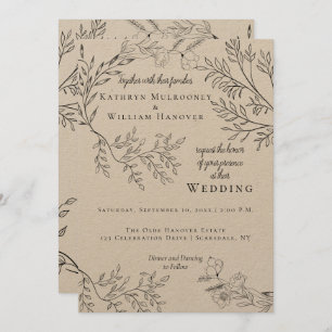 Convite Contornos Florais Pretos de Wispy no Casamento Kra