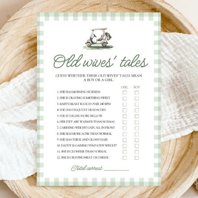 Convite Contos da Vovó de Golfe Verde Salvia Jogo de Chá d (Sage Green Golf Old Wives Tales Baby Shower Game)