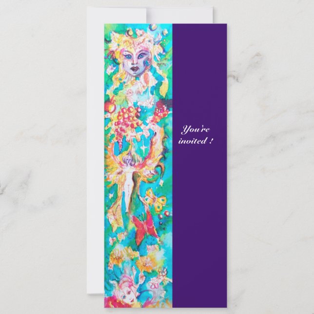 Convite CONTOS DE FADAS DA UVA roxo azul fúcsia rosa branc (Frente)