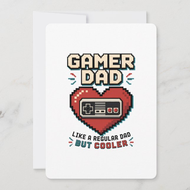 Convite Controlador de Coração de Pixel Retro Gamer Pai (Frente)