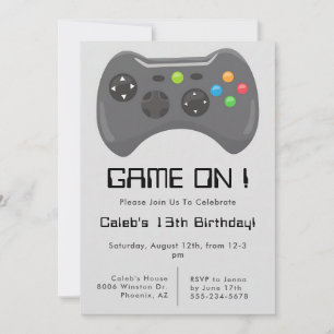 Convite Controlador de Videogame Aniversário de Meninos Ci