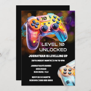 Convite Controladora de jogos - festa do néon preto alaran