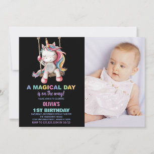 Convite Convidações de aniversário do Unicorn com foto