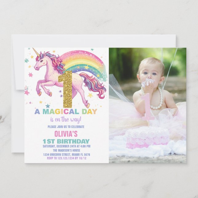Convite Convidações de aniversário do Unicorn com imagem (Frente)