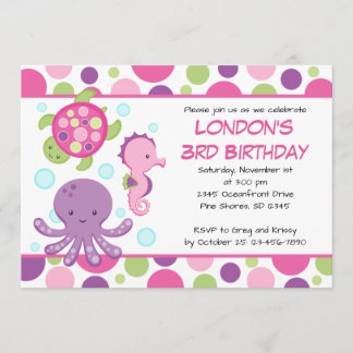 Convite Convidações de Aniversário para Garota Rosa do Mar