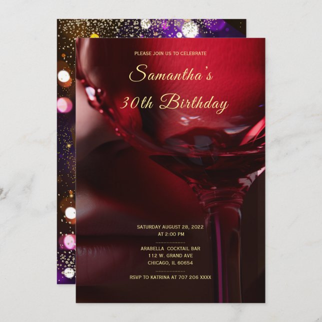 Convite Convidações de Aniversário para Mulher Afro-Americ (Frente/Verso)