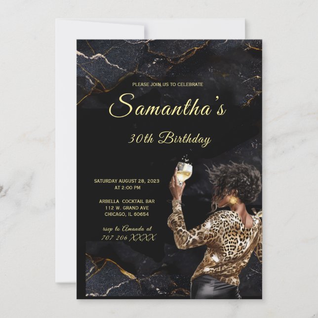 Convite Convidações de Aniversário para Mulher Afro-Americ (Frente)