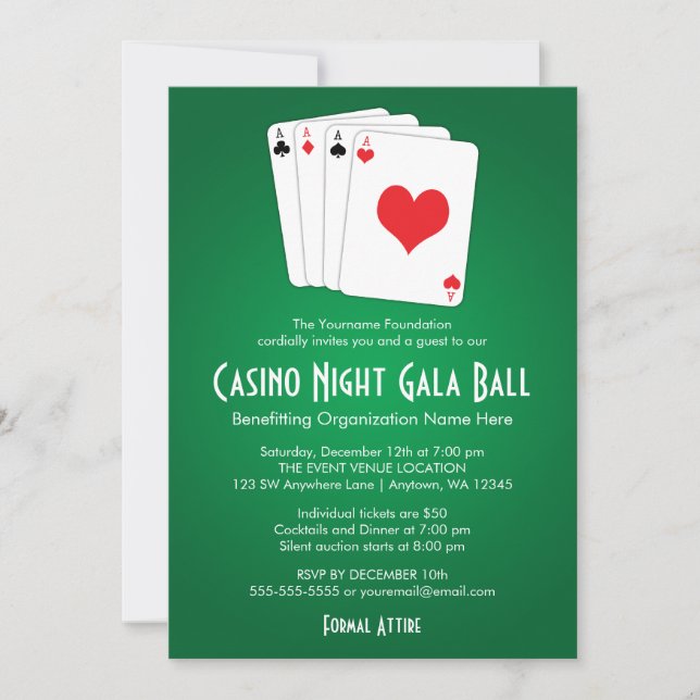Convite Convidações de Bola de Gala Noturno do Casino (Frente)
