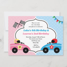 Convite Convidações de Carro Race - Garota Gêmea de Aniver