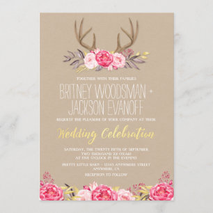 Convite Convidações de Casamento de Deer Antler Rustic