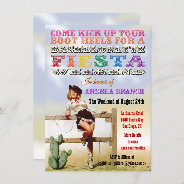 Convite Convidações de Fim de Semana da Cowgirl Bacheloret (Frente/Verso)