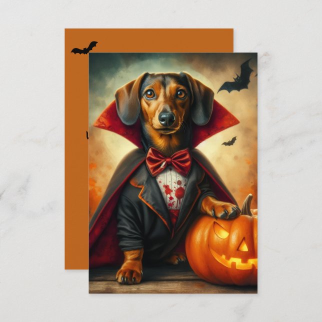 Convite Convidações do Dachshund Dracula Halloween (Frente/Verso)