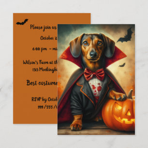 Convite Convidações do Dachshund Dracula Halloween