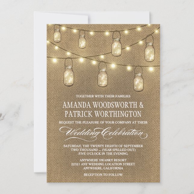 Convite Convidações para Casamento com Mason Jar Burlap (Frente)