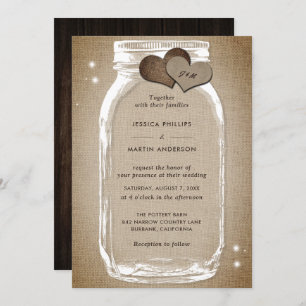 Convite Convidações para Casamento de Mason Jar, Rustic Wo