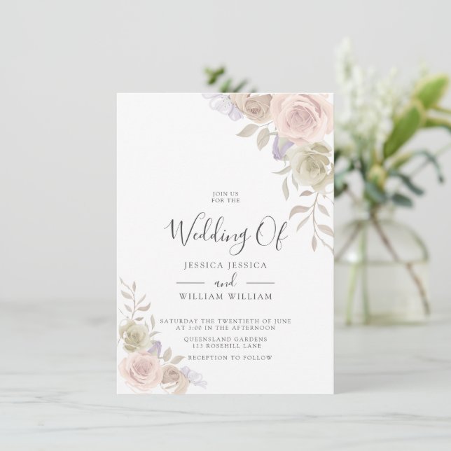 Convite Convidações para Casamento de Rosa Blush Modern Tr (Em pé/Frente)