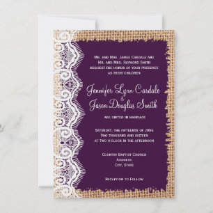 Convite Convidações para Casamento Roxo da Rústica Burlap 