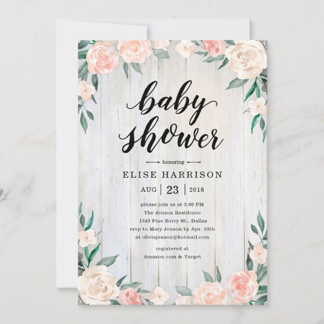 Convite Convidações Rustic Baby Shower para Meninas (Frente)