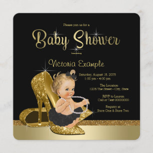 Convite Convidada de Ballet Pérolas Sapato Preto Dourado C