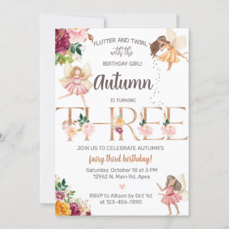 Convite Convidada de terceira aniversariante de fada de ou