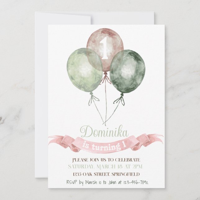 Convite Convidada para primeiro aniversario, festa de aniv (Frente)