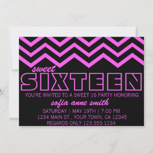 Convite Convidado 16 de Neon Purple e Black Chevron Sweet