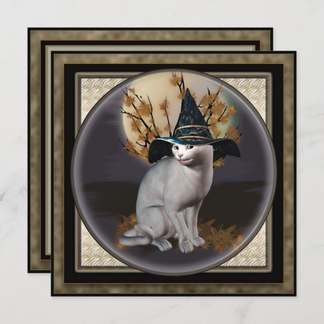 Convite Convidado ao Quadrado de Festa de Bruxas (Frente/Verso)